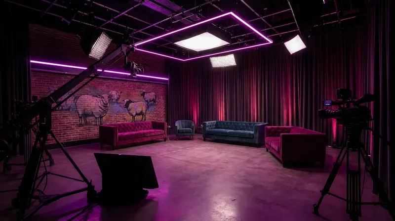 אולפן Keves עם תאורת ניאון ורהיטי לאונג׳ מודרניים