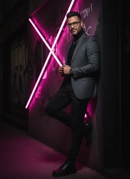 פורטרט דרמטי עם תאורת ניאון